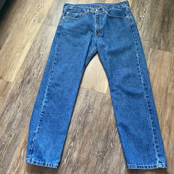 Levi’s 505 Men’s Jeans 34 Blue Straight Leg Classic Fit Cotton Dark wash Denim - Picture 2 of 12